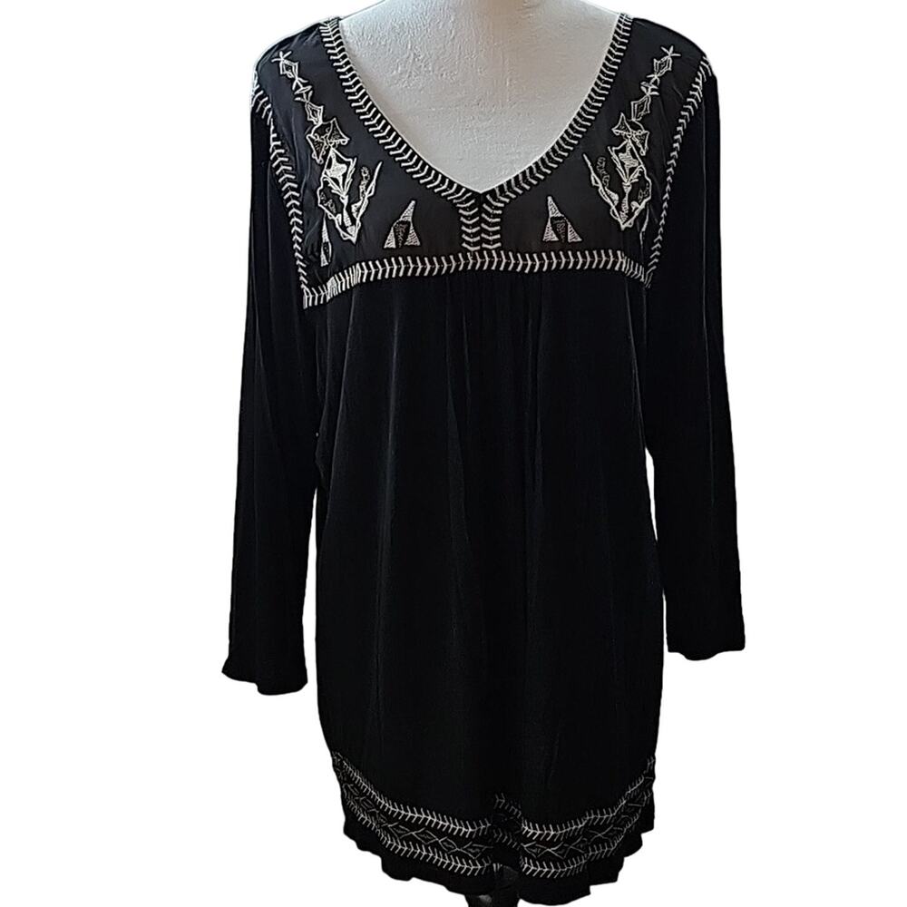 Womens Sz 1X Black Shear Babydoll Silver Embellished Whimsigoth Grunge Goth Top